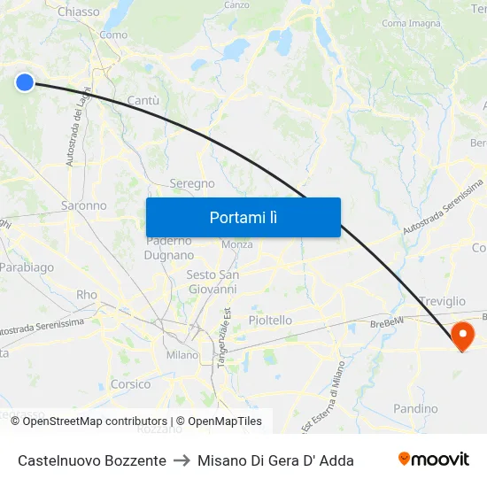 Castelnuovo Bozzente to Misano Di Gera D' Adda map