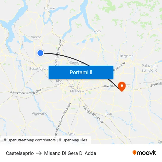 Castelseprio to Misano Di Gera D' Adda map