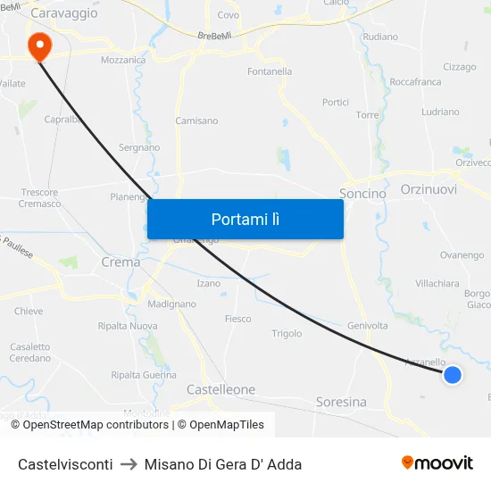 Castelvisconti to Misano Di Gera D' Adda map