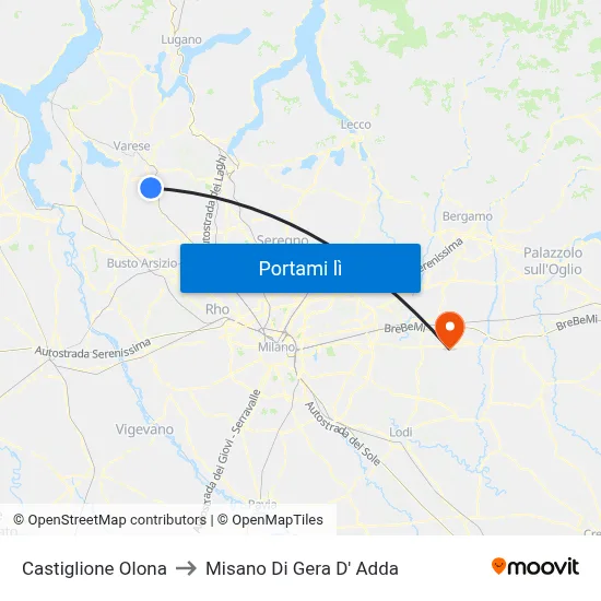 Castiglione Olona to Misano Di Gera D' Adda map