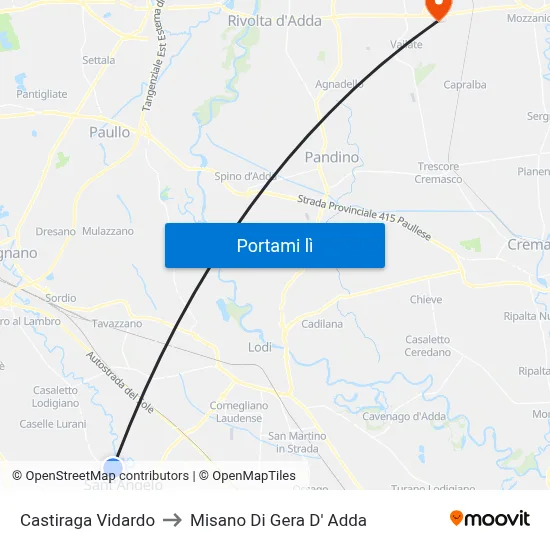 Castiraga Vidardo to Misano Di Gera D' Adda map