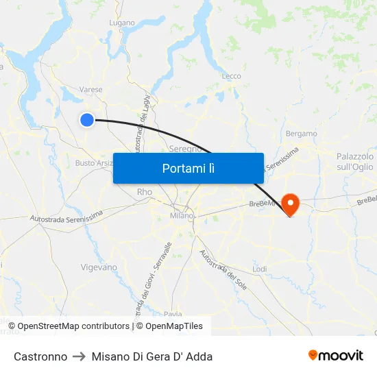 Castronno to Misano Di Gera D' Adda map