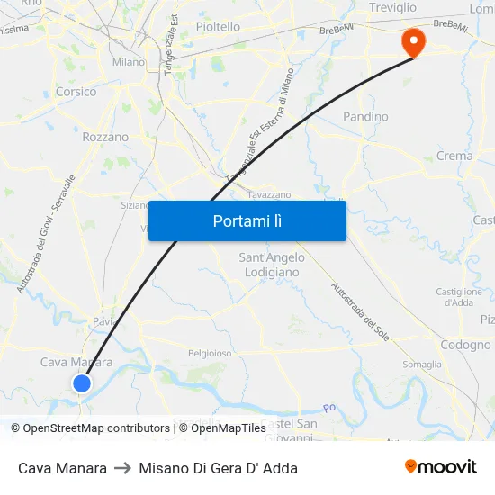 Cava Manara to Misano Di Gera D' Adda map
