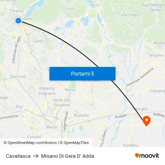 Cavallasca to Misano Di Gera D' Adda map