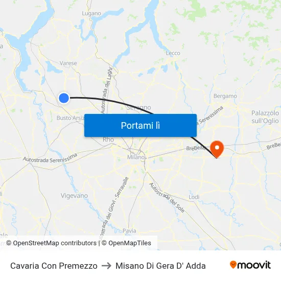 Cavaria Con Premezzo to Misano Di Gera D' Adda map