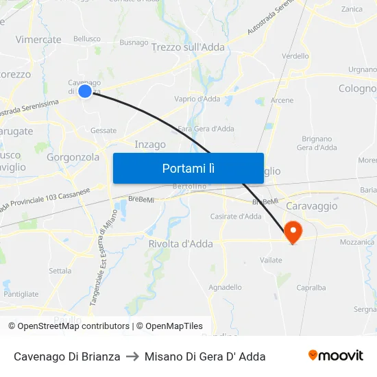 Cavenago Di Brianza to Misano Di Gera D' Adda map