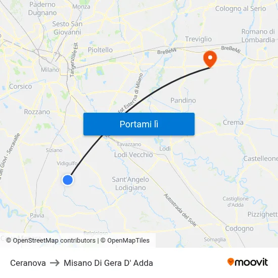Ceranova to Misano Di Gera D' Adda map