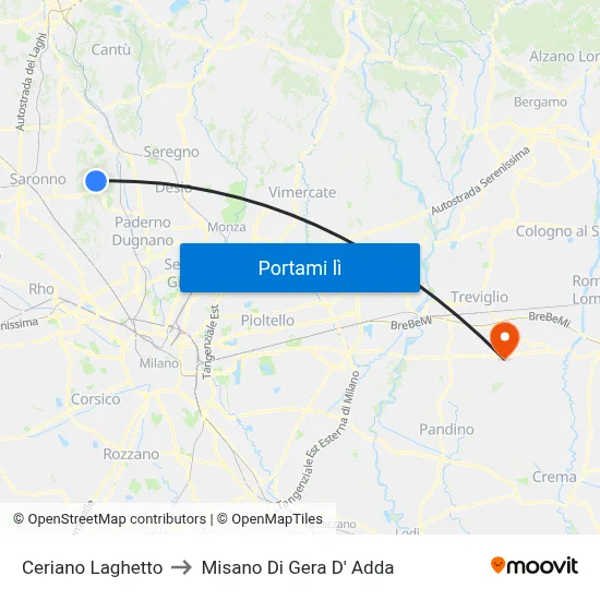 Ceriano Laghetto to Misano Di Gera D' Adda map
