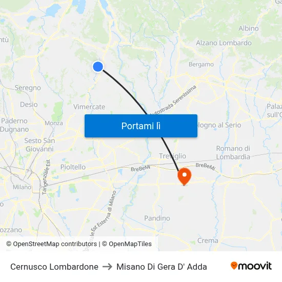 Cernusco Lombardone to Misano Di Gera D' Adda map