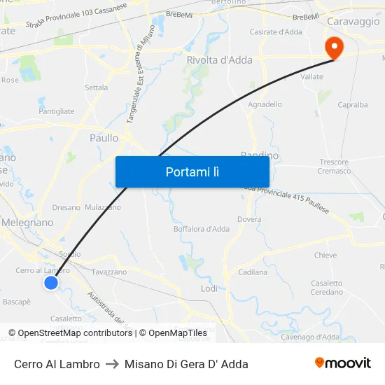 Cerro Al Lambro to Misano Di Gera D' Adda map