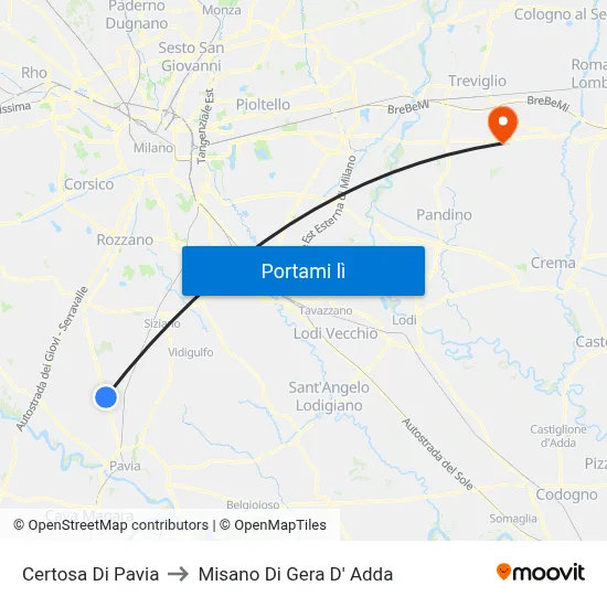 Certosa Di Pavia to Misano Di Gera D' Adda map