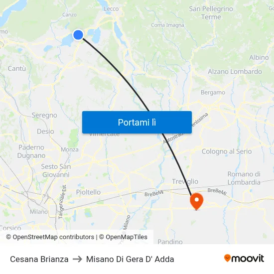 Cesana Brianza to Misano Di Gera D' Adda map