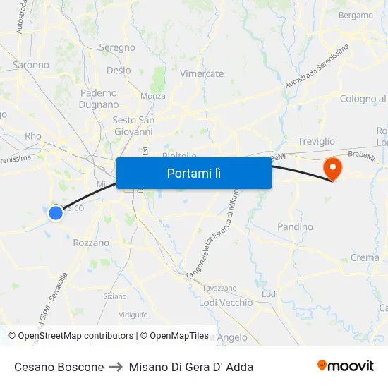 Cesano Boscone to Misano Di Gera D' Adda map