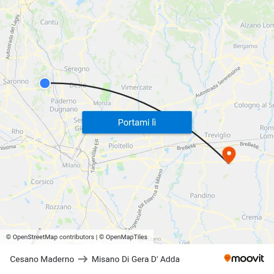 Cesano Maderno to Misano Di Gera D' Adda map