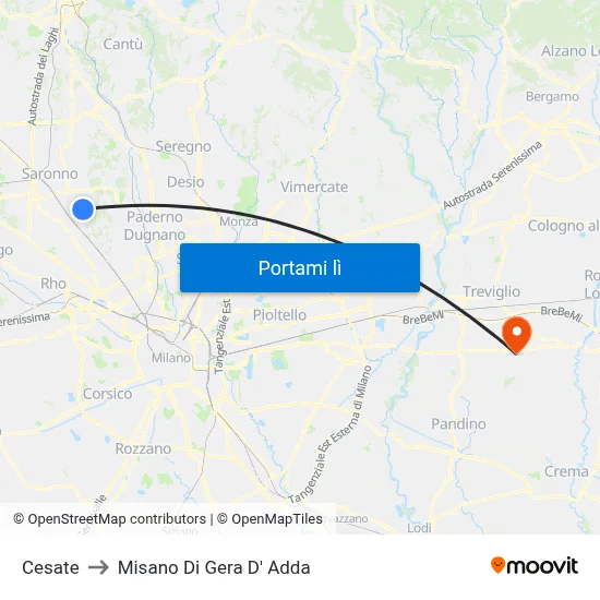 Cesate to Misano Di Gera D' Adda map
