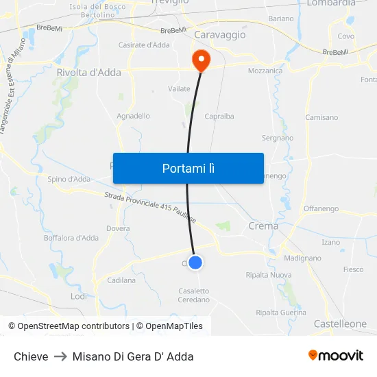 Chieve to Misano Di Gera D' Adda map