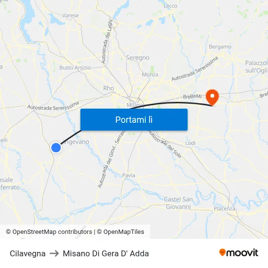 Cilavegna to Misano Di Gera D' Adda map