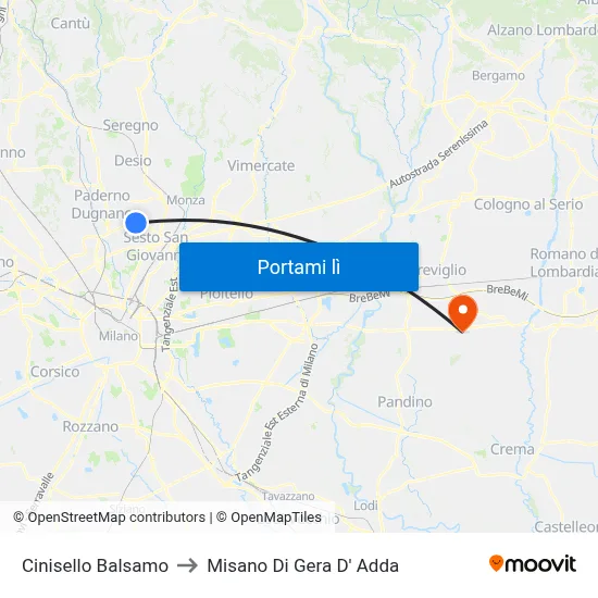 Cinisello Balsamo to Misano Di Gera D' Adda map