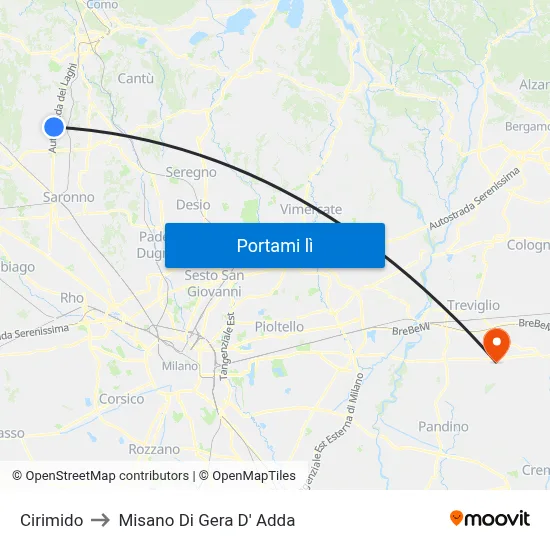 Cirimido to Misano Di Gera D' Adda map