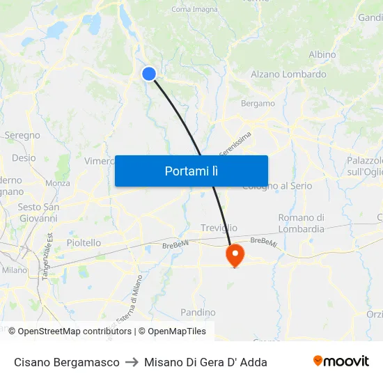 Cisano Bergamasco to Misano Di Gera D' Adda map