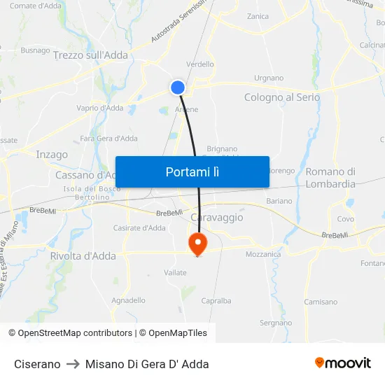 Ciserano to Misano Di Gera D' Adda map