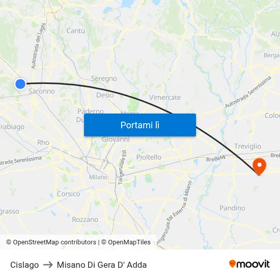 Cislago to Misano Di Gera D' Adda map