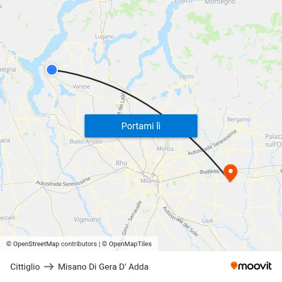 Cittiglio to Misano Di Gera D' Adda map