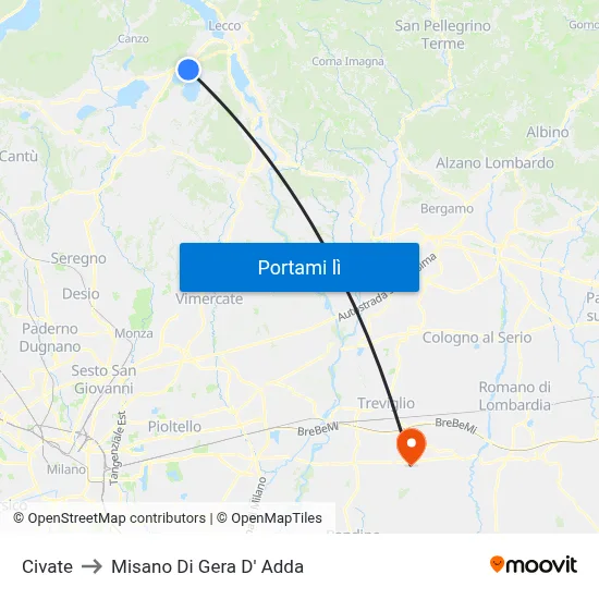 Civate to Misano Di Gera D' Adda map