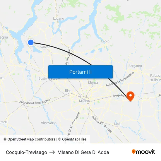 Cocquio-Trevisago to Misano Di Gera D' Adda map