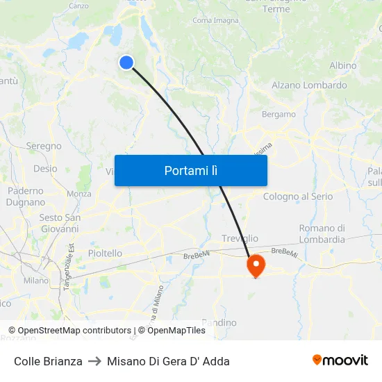 Colle Brianza to Misano Di Gera D' Adda map