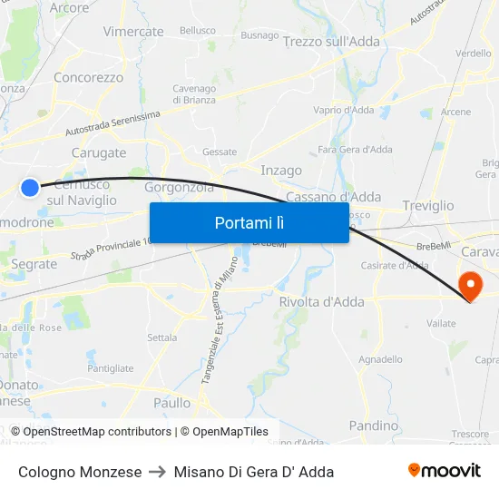 Cologno Monzese to Misano Di Gera D' Adda map