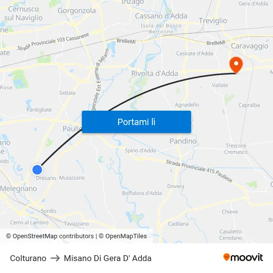 Colturano to Misano Di Gera D' Adda map