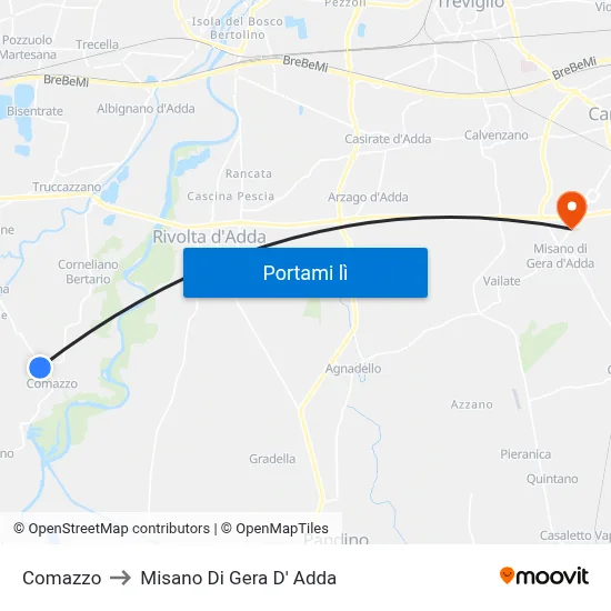 Comazzo to Misano Di Gera D' Adda map