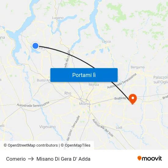 Comerio to Misano Di Gera D' Adda map