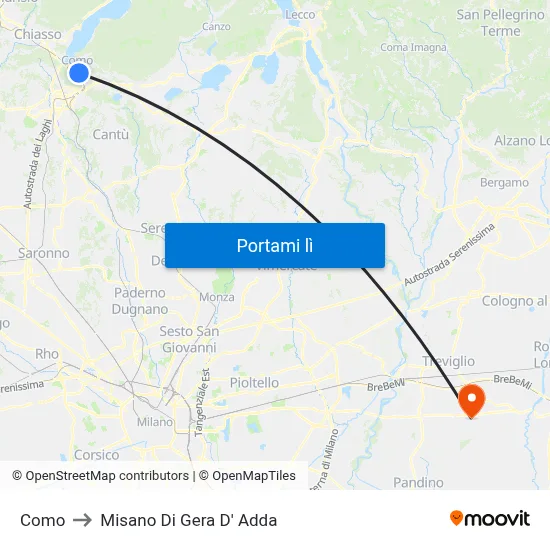 Como to Misano Di Gera D' Adda map