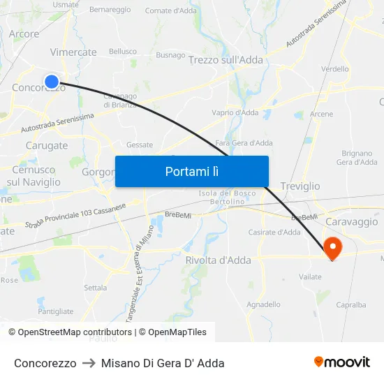 Concorezzo to Misano Di Gera D' Adda map