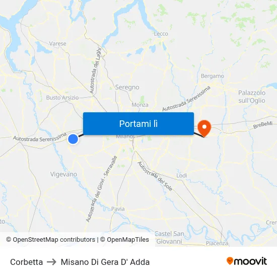 Corbetta to Misano Di Gera D' Adda map
