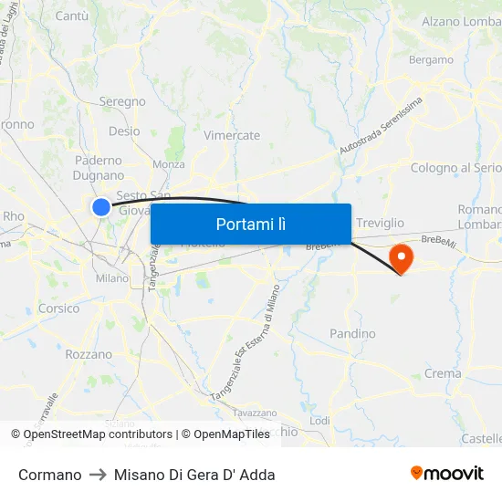 Cormano to Misano Di Gera D' Adda map