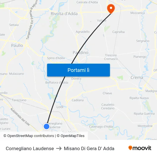 Cornegliano Laudense to Misano Di Gera D' Adda map