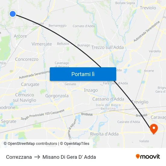 Correzzana to Misano Di Gera D' Adda map
