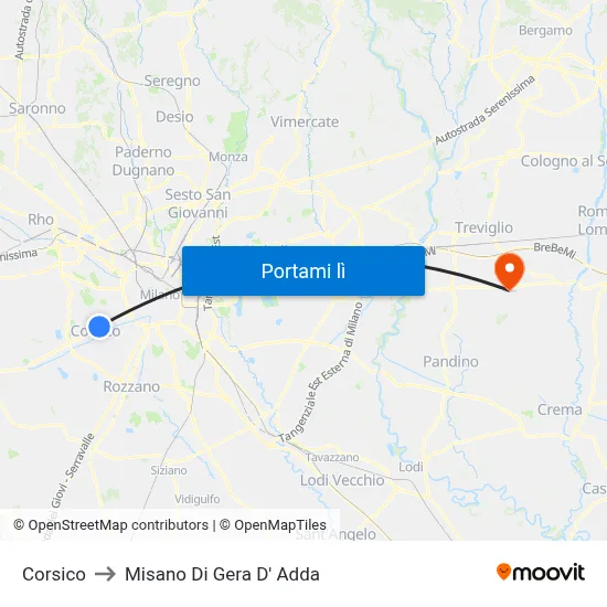 Corsico to Misano Di Gera D' Adda map