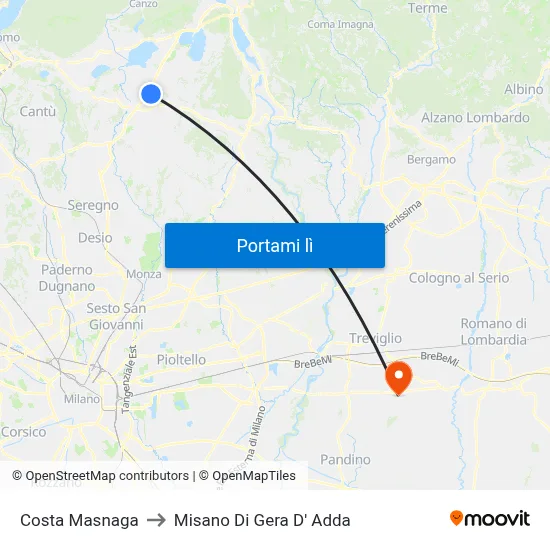 Costa Masnaga to Misano Di Gera D' Adda map