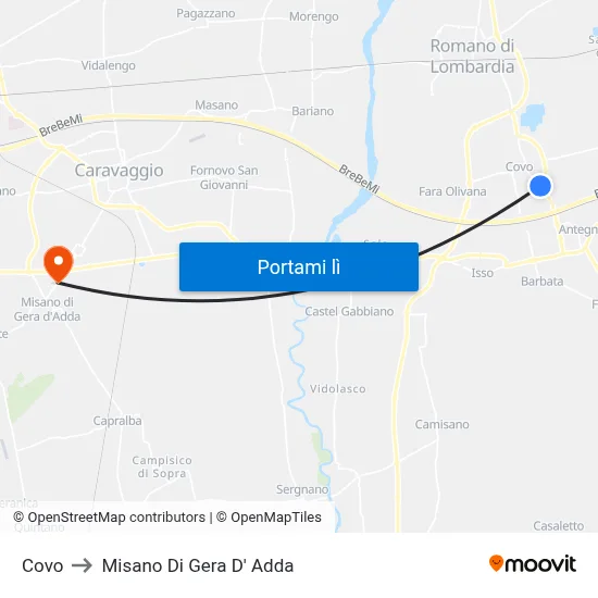 Covo to Misano Di Gera D' Adda map