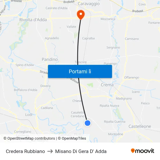 Credera Rubbiano to Misano Di Gera D' Adda map