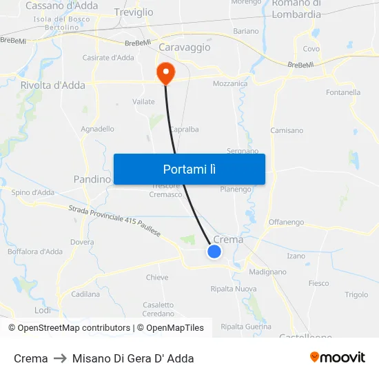 Crema to Misano Di Gera D' Adda map