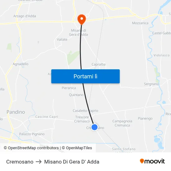 Cremosano to Misano Di Gera D' Adda map