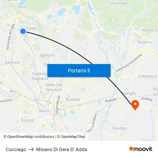 Cucciago to Misano Di Gera D' Adda map