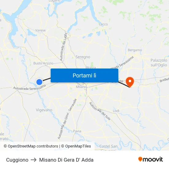 Cuggiono to Misano Di Gera D' Adda map