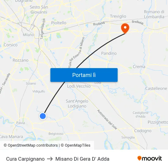 Cura Carpignano to Misano Di Gera D' Adda map