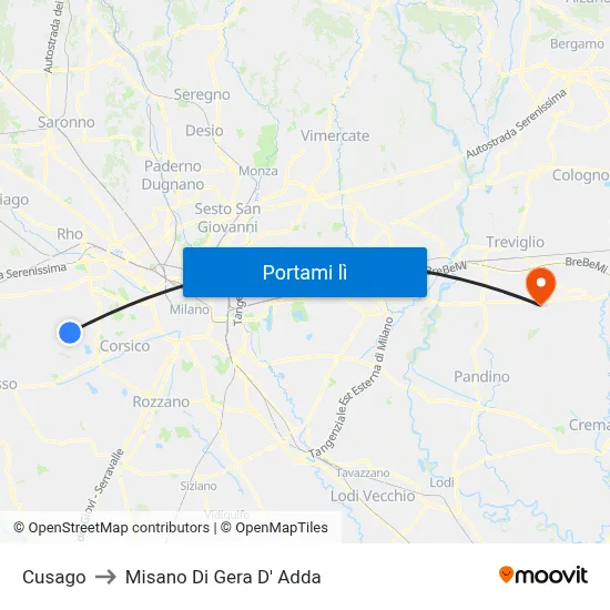 Cusago to Misano Di Gera D' Adda map